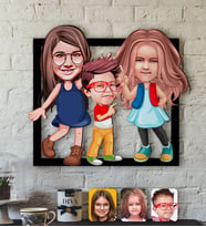 BK Gift Kişiye Özel 3 Kardeş Karikatürlü 3D Ahşap Tablo-1 (Beyaz)