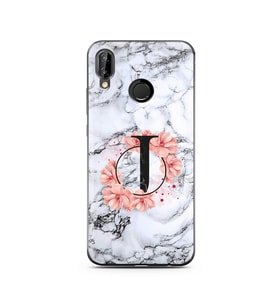 Mermer Çiçekli Harf Tasarım Süper Şeffaf Silikon Telefon Kılıfı Huawei P20 Lite 