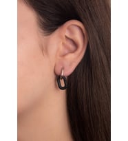 Oval halka Siyah Zirkon Taşlı Rose Altın Kaplama Gümüş Küpe 925 Ayar