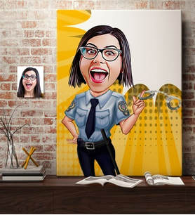 BK Gift Kişiye Özel Bayan Polis Karikatür Kanvas Tablo 70x100cm 1