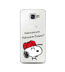 Snoopy Tasarımlı Süper Şeffaf Silikon Telefon Kılıfı Samsung A3 (2016)
