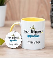 Fen Bilimleri Öğretmeni Sarı Kupa Bardak Ve Anahtarlık Set