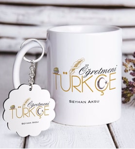 BK Gift Kişiye Özel Türkçe Öğretmeni Beyaz Kupa ve Anahtarlık Hediye Seti (Model 1)