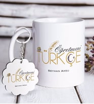 BK Gift Kişiye Özel Türkçe Öğretmeni Beyaz Kupa ve Anahtarlık Hediye Seti (Model 1)