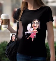 BK Gift Kişiye Özel Bayan Karikatürlü Siyah T-Shirt-23