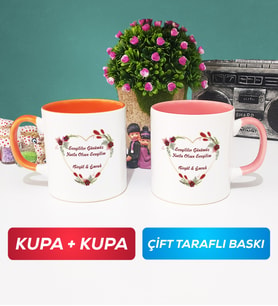 İkili Sevgiliye Sevgililer Günü Hediyesi 13 Kupa Bardak Turuncu Pembe