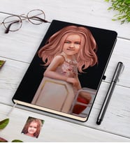 BK Gift Kişiye Özel Kız Çocuk İllüstrasyon Tasarımlı Siyah Defter ve Kalem Hediye Seti-3