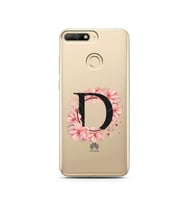Pembe Çiçekli Harf Tasarım Süper Şeffaf Silikon Telefon Kılıfı Huawei Y6 Prime 2