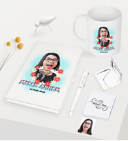 BK Gift Kişiye Özel Melek Annem Karikatürlü Beyaz Defter Kalem Kupa Ayna Seti (Model 1)