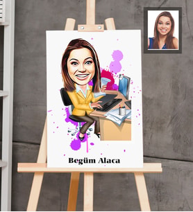 Kişiye Özel İş Kadını Karikatürlü  Ahşap Tablo 30x47 Bayan-8