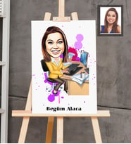 Kişiye Özel İş Kadını Karikatürlü  Ahşap Tablo 30x47 Bayan-8