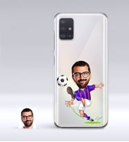 BK Gift Kişiye Özel Bordo Mavi Futbolcu Karikatürlü Samsung Galaxy A51 İnce Şeffaf Silikon Telefon Kapağı (Beyaz)