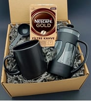 French Press & Siyah Kupa & Nescafe Gold Filtre Kahve Hediye Seti