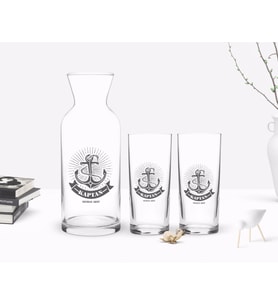 BK Gift Kişiye Özel Renkli Baskılı Kaptan Tasarımlı İkili Rakı Bardağı ve Karaf Hediye Seti-7 (Beyaz)