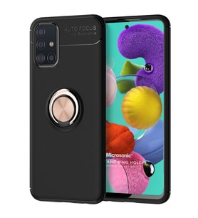 Microsonic Samsung Galaxy A71 Kılıf Kickstand Ring Holder Siyah Rose