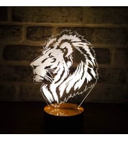 Aslan Portre Figürlü Dekoratif Hediye Led Masa Lambası 7 Işık Rengi Ahşap Taban
