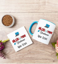 Bilgisayar Öğretmeni Mavi Kupa Bardak Ve Bardak Altlığı Seti