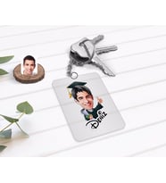 BK Gift Kişiye Özel Erkek Mezun Karikatürlü Şeffaf Pleksi Anahtarlık (Beyaz)