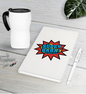BK Gift Kişiye Özel Süper Baba Beyaz Defter Kalem Termos Mug Seti-2 (Model 1)