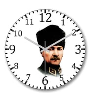Mustafa Kemal Atatürk7 Duvar Saati Bombeli Gercek Cam