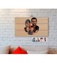 BK Gift Kişiye Özel Tesettürlü Aile Karikatürlü Otantik Ahşap Palet Tablo-4