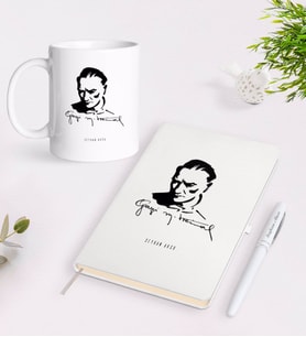 BK Gift Kişiye Özel Atatürk Temalı Beyaz Defter Kalem Kupa Seti-19 (Model 1)