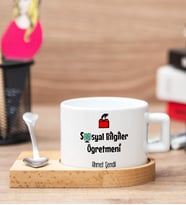 Sosyal Bilgiler Öğretmenine Hediye Ahşap Altlıklı Fincan