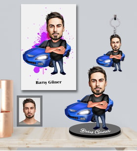 Kişiye Özel Erkek Karikatürlü 3 lü Hediye Seti Model-3