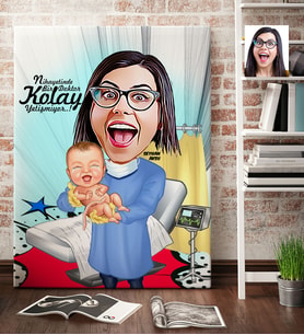BK Gift Kişiye Özel Bayan Kadın Hastalıkları Ve Doğum Uzmanı Karikatür Kanvas Tablo 70x100cm 1