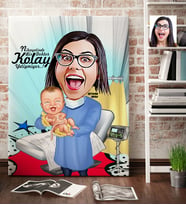 BK Gift Kişiye Özel Bayan Kadın Hastalıkları Ve Doğum Uzmanı Karikatür Kanvas Tablo 70x100cm 1