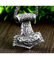 Paslanmaz Çelik Gümüş Renk Kabartma Desenler Viking Thor Kolye