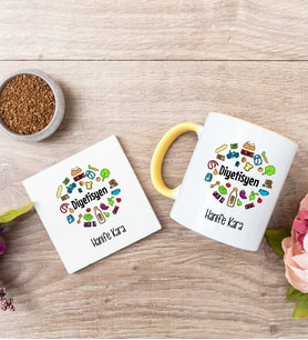 Diyetisyen Sarı Kupa Bardak Ve Bardak Altlığı Seti