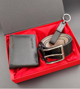 Özel Kutusunda Kişiye Özel Erkek Cüzdan & Kemer& Anahtarlık Hediye Seti  (Siyah)