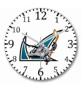 Shark Hockey Team Logo Duvar Saati Bombeli Gercek Cam