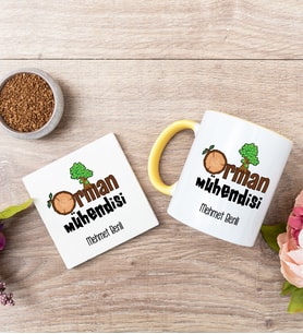 Orman Mühendisi Sarı Kupa Bardak Ve Bardak Altlığı Seti
