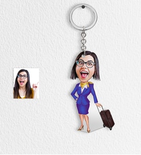BK Gift Kişiye Özel Bayan Uçuş Görevlisi Hostes Karikatür Anahtarlık  2