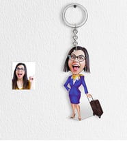 BK Gift Kişiye Özel Bayan Uçuş Görevlisi Hostes Karikatür Anahtarlık  2