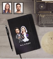 Kişiye Özel Gelin Damat Karikatürlü Siyah Defter Kalem Hediye Seti   Mod-6