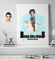 BK Gift Kişiye Özel Beyaz Atlı Prens Karikatürlü Kanvas Tablo (50x70cm.) 3