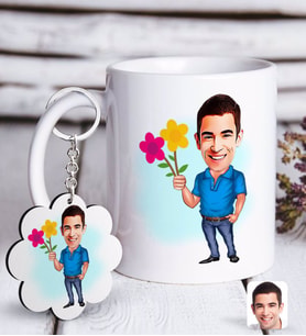 BK Gift Kişiye Özel Erkek Karikatürlü Beyaz Kupa ve Anahtarlık Hediye Seti-1 (Model 1)