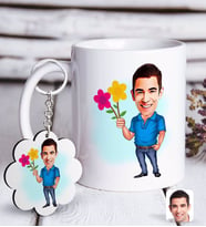 BK Gift Kişiye Özel Erkek Karikatürlü Beyaz Kupa ve Anahtarlık Hediye Seti-1 (Model 1)