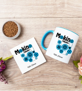 Makine Teknikeri Mavi Kupa Bardak Ve Bardak Altlığı Seti
