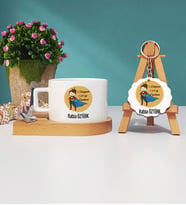 Öğretmenler Günü Hediyesi Ahşap Altlıklı Fincan ve Anahtarlık Seti