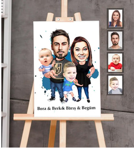 Kişiye Özel Aile Karikatürlü Ahşap Tablo 30x47  Mod-2
