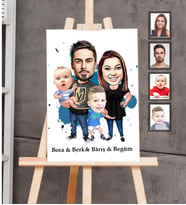 Kişiye Özel Aile Karikatürlü Ahşap Tablo 30x47  Mod-2