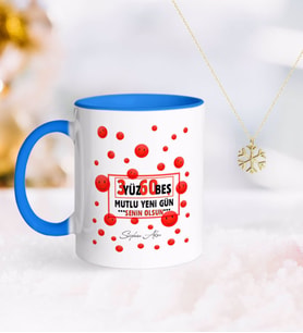 BK Gift Kişiye Özel 365 Mutlu Yeni Gün Mavi Kupa ve Kar Tanesi Kolye-1 (Model 1)