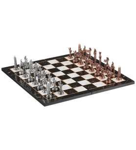 Metal Mısır Satranç Takımı Antik ve Katlanır Mermer Desenli MDF Ahşap Satranç Tahta (43x43 cm.) (Çok Renkli)