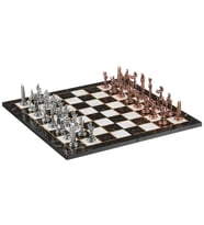 Metal Mısır Satranç Takımı Antik ve Katlanır Mermer Desenli MDF Ahşap Satranç Tahta (43x43 cm.) (Çok Renkli)