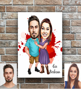 Kişiye Özel  Sevgili Karikatürlü Ahşap Tablo 30x47 Model 1