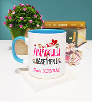 Mesajlı Anaokulu Öğretmeni Kupa Bardak Mavi